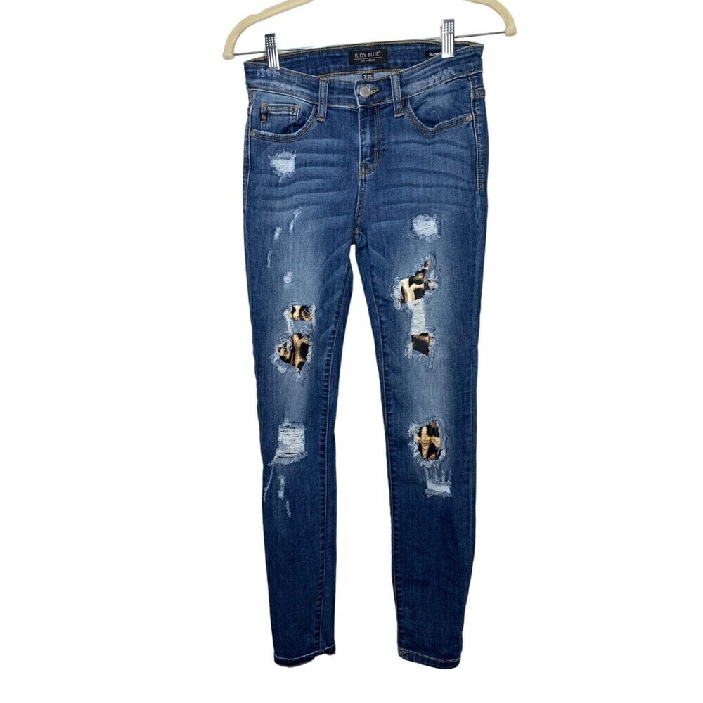 Judy Blue Skinny Fit Leopard Print Lined Distressed Jeans Women's Size 3/26
